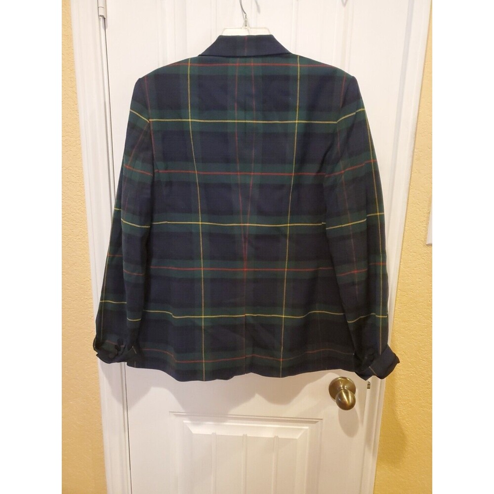 Lauren Ralph Lauren Navy Green Plaid Blazer with Gold Monogram - Picture 12 of 15